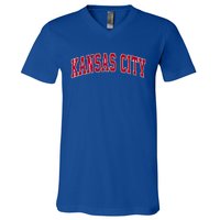 Kansas City Missouri Mo Vintage Sports Design Red Design Cute Gift V-Neck T-Shirt