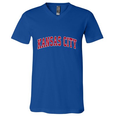 Kansas City Missouri Mo Vintage Sports Design Red Design Cute Gift V-Neck T-Shirt