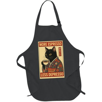 Kawaii Cat More Espresso Less Depresso - Gift For Cat Lover Full-Length Apron With Pockets