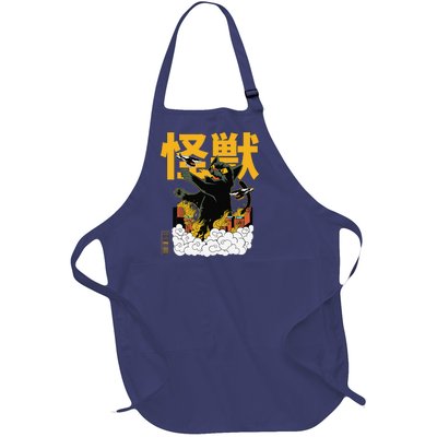 Kaiju Cat Monster Movie Attack Japanese Retro Comic Manga Full-Length Apron With Pockets