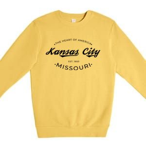 Kansas City Missouri Heart Of America Retro Logo Funny Gift Premium Crewneck Sweatshirt