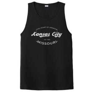 Kansas City Missouri Heart Of America Retro Logo Funny Gift PosiCharge Competitor Tank