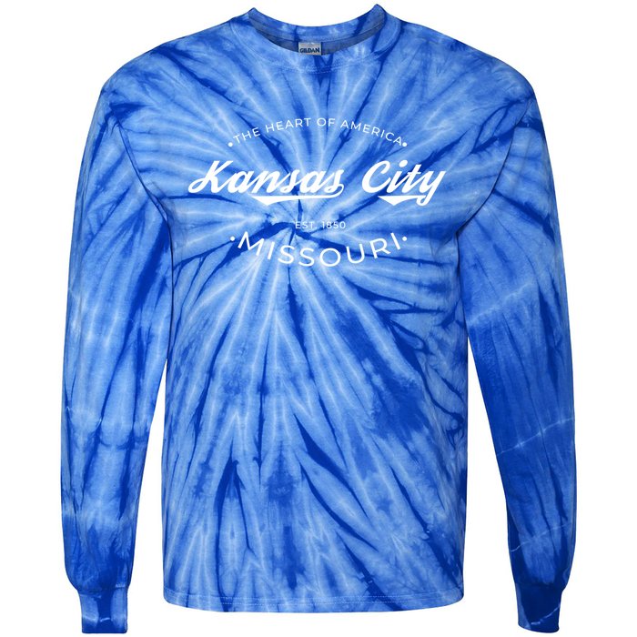 Kansas City Missouri Heart Of America Retro Logo Funny Gift Tie-Dye Long Sleeve Shirt