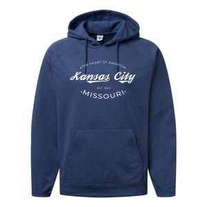 Kansas City Missouri Heart Of America Retro Logo Funny Gift Performance Fleece Hoodie