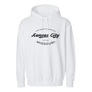 Kansas City Missouri Heart Of America Retro Logo Funny Gift Garment-Dyed Fleece Hoodie