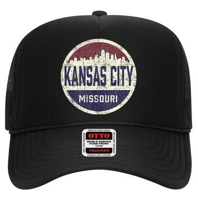 Kansas City Missouri Retro City Skyline Souvenir High Crown Mesh Back Trucker Hat