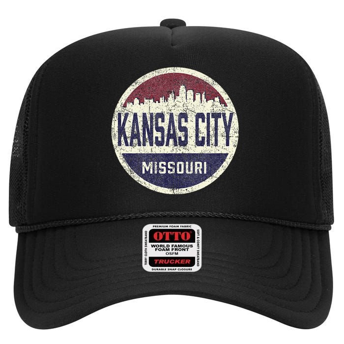 Kansas City Missouri Retro City Skyline Souvenir High Crown Mesh Back Trucker Hat