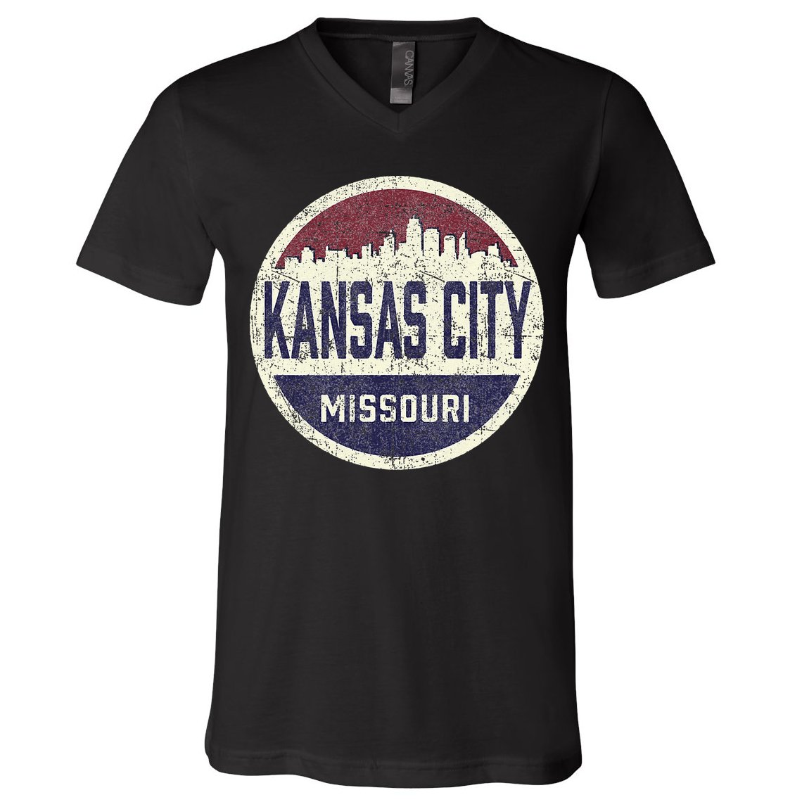 Kansas City Missouri Retro City Skyline Souvenir V-Neck T-Shirt