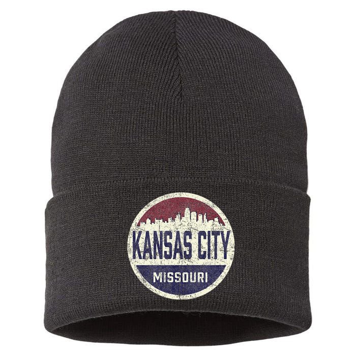 Kansas City Missouri Retro City Skyline Souvenir Sustainable Knit Beanie