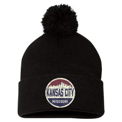 Kansas City Missouri Retro City Skyline Souvenir Pom Pom 12in Knit Beanie