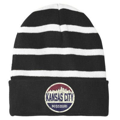 Kansas City Missouri Retro City Skyline Souvenir Striped Beanie with Solid Band