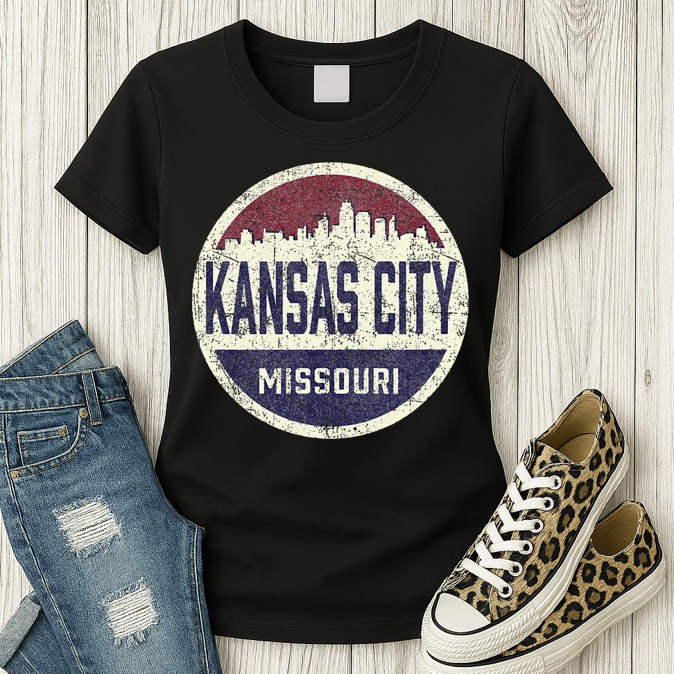 Kansas City Missouri Retro City Skyline Souvenir Womens T-Shirt