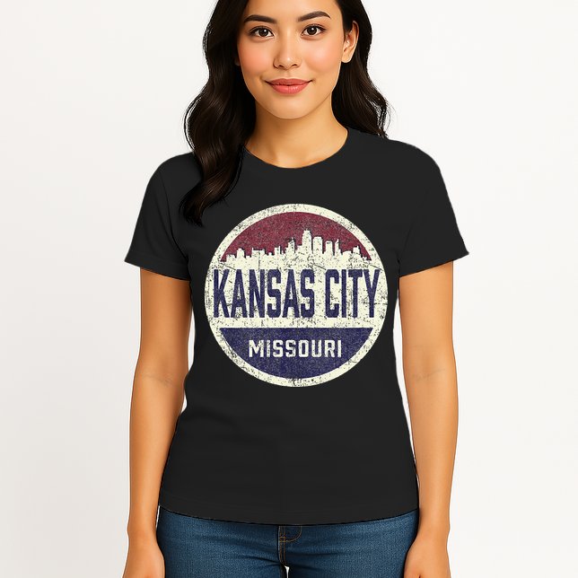 Kansas City Missouri Retro City Skyline Souvenir Womens T-Shirt