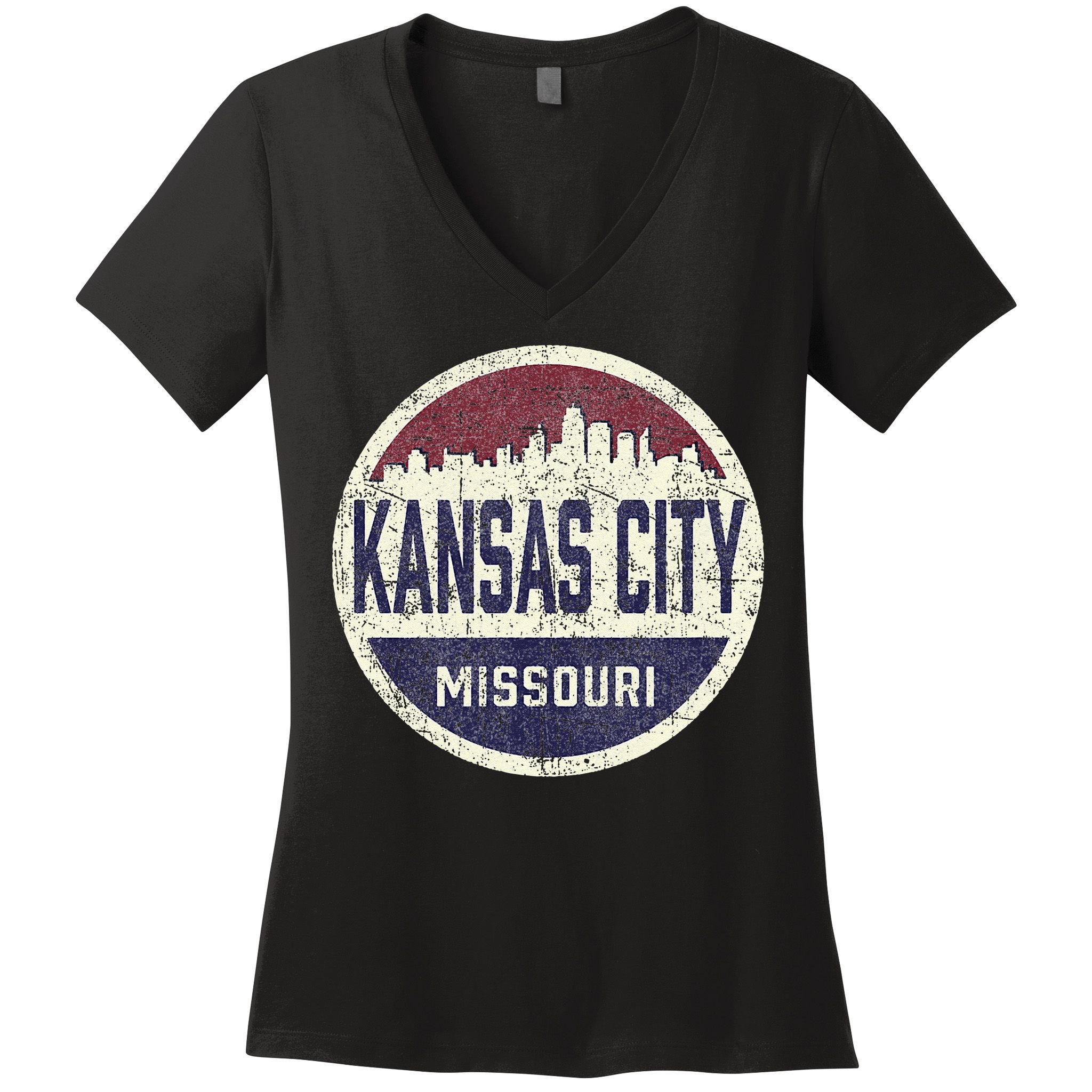 Kansas City Missouri Retro City Skyline Souvenir Women's V-Neck T-Shirt