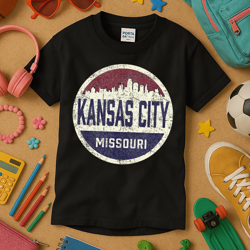 Kansas City Missouri Retro City Skyline Souvenir Kids T-Shirt