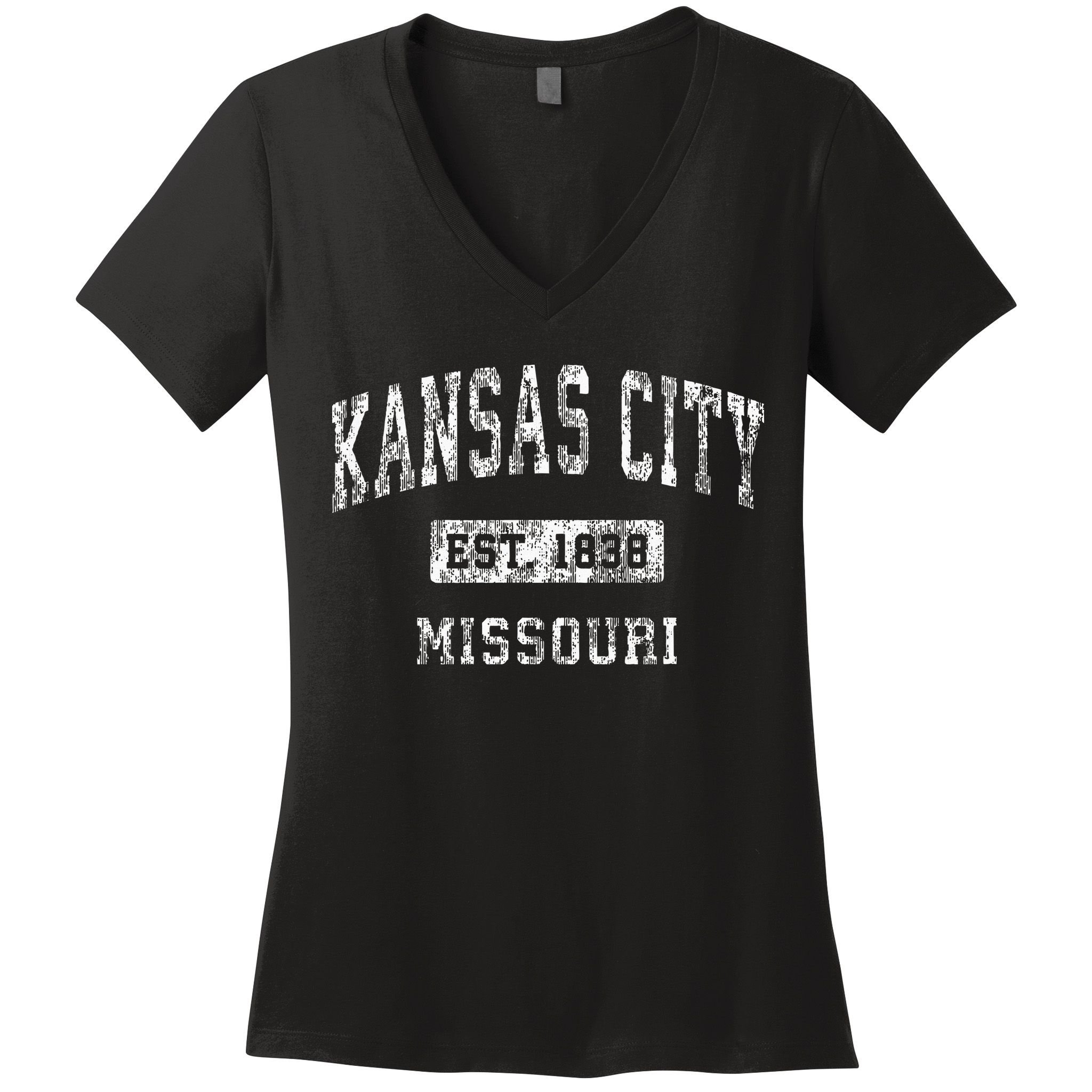 Kansas City Missouri Mo Vintage Established Kc Sports Women's V-Neck T-Shirt