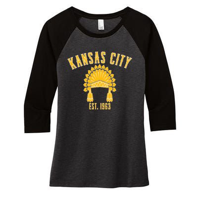 Kansas City Missouri Pride Retro Souvenir Women's Tri-Blend 3/4-Sleeve Raglan Shirt