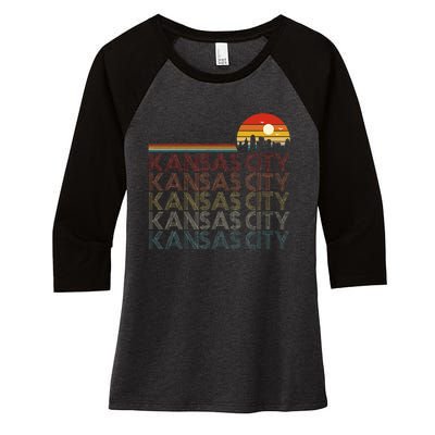 Kansas City Missouri Retro Vintage 80s Style Kansas City Women's Tri-Blend 3/4-Sleeve Raglan Shirt