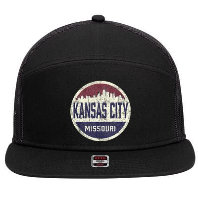 Kansas City Missouri Retro City Skyline Souvenir 7 Panel Mesh Trucker Snapback Hat