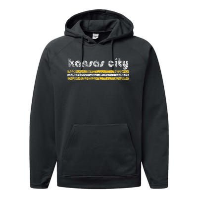 Kansas City Missouri Retro Vintage Weathered Throwback Performance Fleece Hoodie