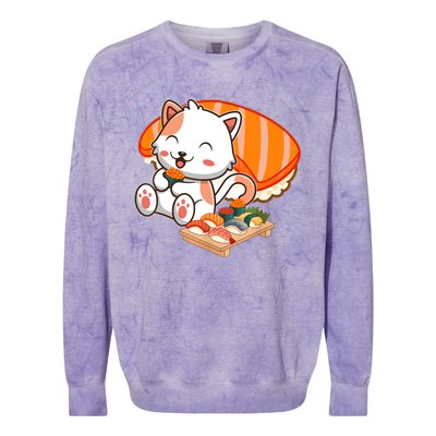 Kawaii Cat Otaku Japanese Sushi Gift Girls Teenager Colorblast Crewneck Sweatshirt