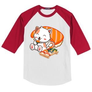 Kawaii Cat Otaku Japanese Sushi Gift Girls Teenager Kids Colorblock Raglan Jersey