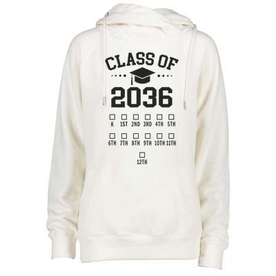 Kindergarten Class Of 2036 Grow With Me Space For Checkmarks Womens Funnel Neck Pullover Hood