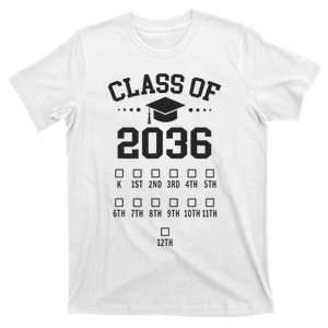 Kindergarten Class Of 2036 Grow With Me Space For Checkmarks T-Shirt