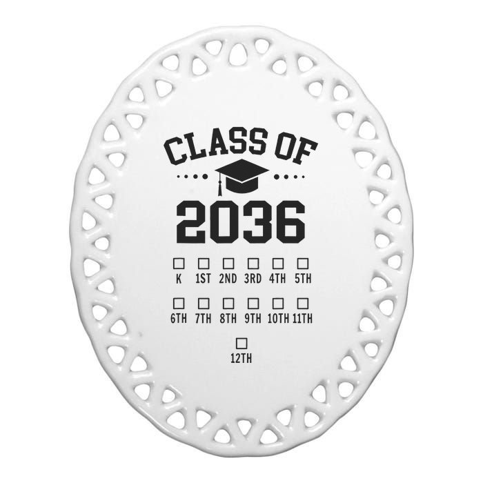 Kindergarten Class Of 2036 Grow With Me Space For Checkmarks Ceramic Oval Ornament