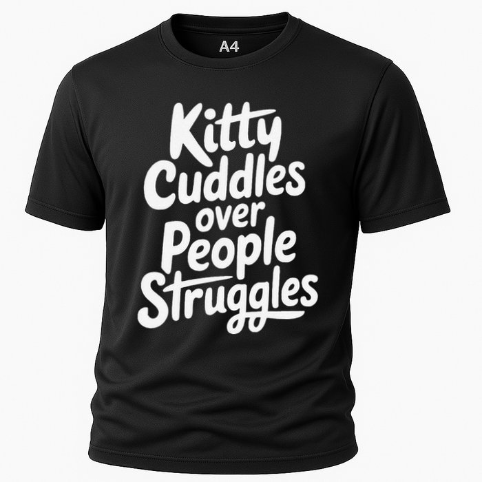 Kitty Cuddles Over People Struggles Funny Cat Lover Cooling Performance Crew T-Shirt