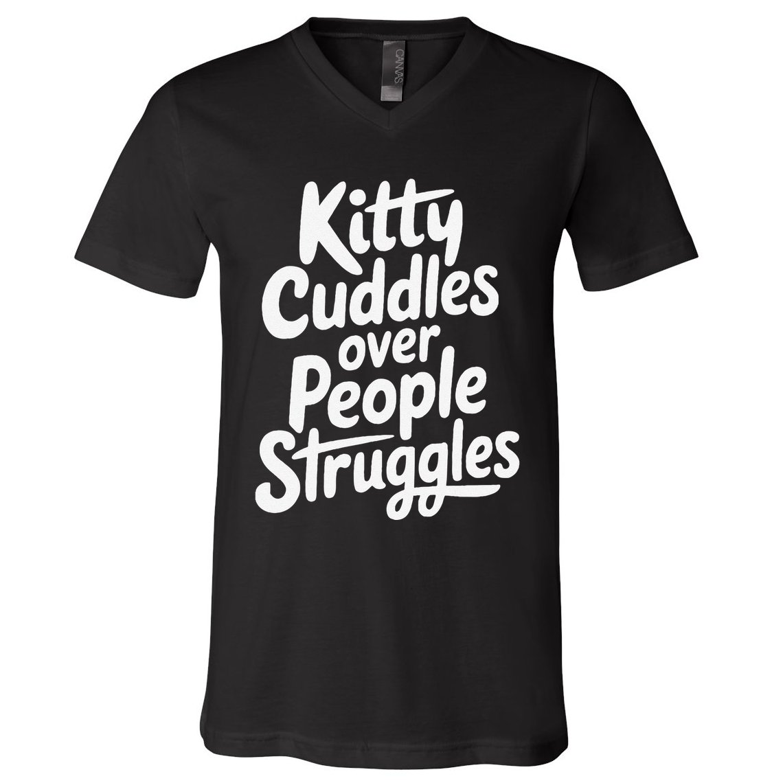 Kitty Cuddles Over People Struggles Funny Cat Lover V-Neck T-Shirt