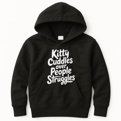 Kitty Cuddles Over People Struggles Funny Cat Lover Kids Hoodie