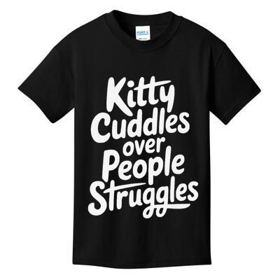 Kitty Cuddles Over People Struggles Funny Cat Lover Kids T-Shirt