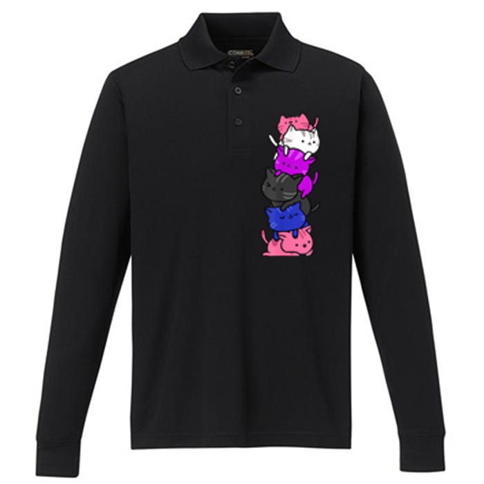 Kawaii Cat Pile Genderfluid Pride Performance Long Sleeve Polo