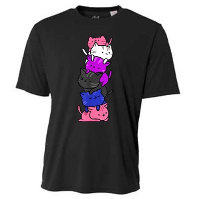 Kawaii Cat Pile Genderfluid Pride Cooling Performance Crew T-Shirt