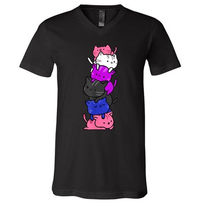 Kawaii Cat Pile Genderfluid Pride V-Neck T-Shirt