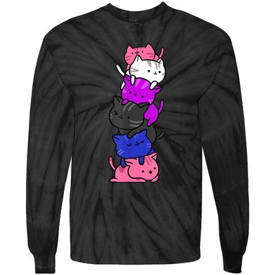 Kawaii Cat Pile Genderfluid Pride Tie-Dye Long Sleeve Shirt