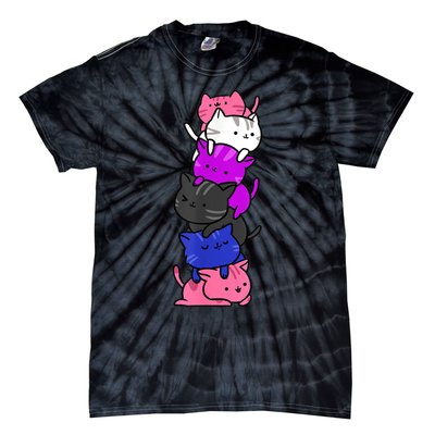 Kawaii Cat Pile Genderfluid Pride Tie-Dye T-Shirt