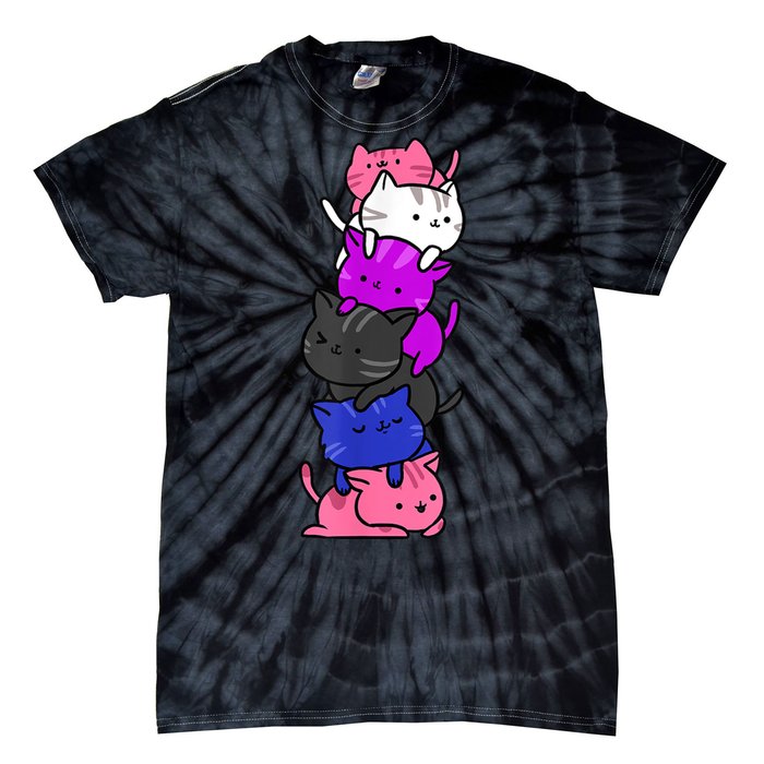 Kawaii Cat Pile Genderfluid Pride Tie-Dye T-Shirt