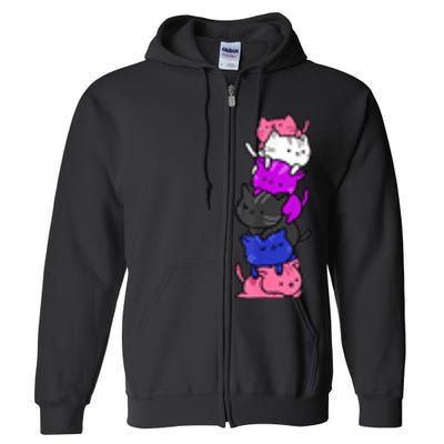 Kawaii Cat Pile Genderfluid Pride Full Zip Hoodie