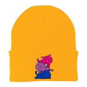 Kawaii Cat Pile Bisexual Pride Flag Cute Gift Knit Cap Winter Beanie