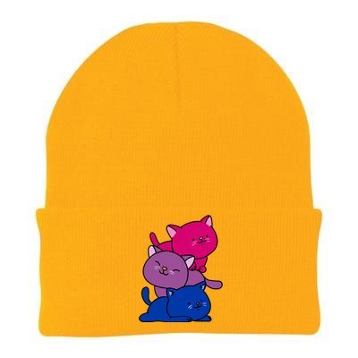 Kawaii Cat Pile Bisexual Pride Flag Cute Gift Knit Cap Winter Beanie