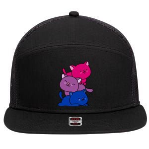 Kawaii Cat Pile Bisexual Pride Flag Cute Gift 7 Panel Mesh Trucker Snapback Hat