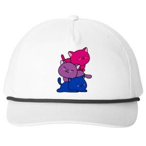 Kawaii Cat Pile Bisexual Pride Flag Cute Gift Snapback Five-Panel Rope Hat