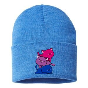 Kawaii Cat Pile Bisexual Pride Flag Cute Gift Sustainable Knit Beanie