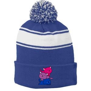 Kawaii Cat Pile Bisexual Pride Flag Cute Gift Stripe Pom Pom Beanie