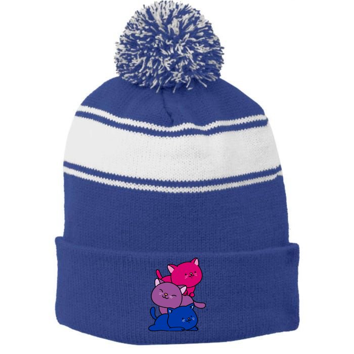 Kawaii Cat Pile Bisexual Pride Flag Cute Gift Stripe Pom Pom Beanie