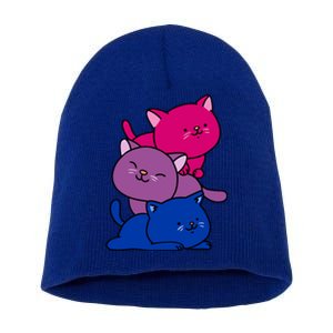 Kawaii Cat Pile Bisexual Pride Flag Cute Gift Short Acrylic Beanie