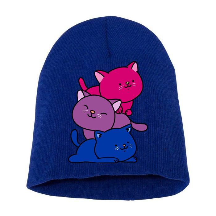 Kawaii Cat Pile Bisexual Pride Flag Cute Gift Short Acrylic Beanie