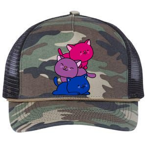 Kawaii Cat Pile Bisexual Pride Flag Cute Gift Retro Rope Trucker Hat Cap